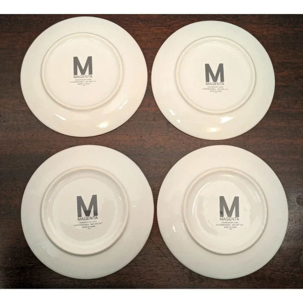 Magenta Christmas Woodland Animal Plates Set of 4 Raccoon Fox Moose Squirrel 7